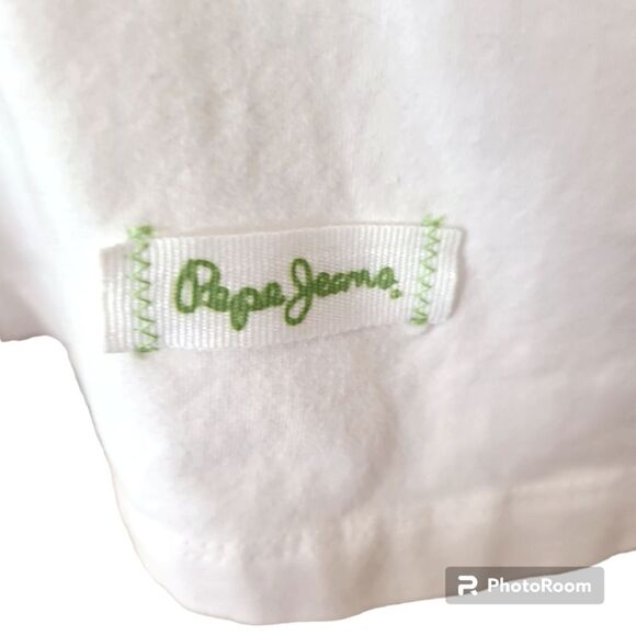 Pepe Jeans Women's Size 3X White Oversized Scoopneck T-Shirt Green Logo Vintage - Picture 4 of 7